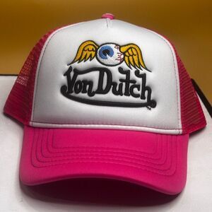 VON DUTCH Flying Eyeball Wordmark Trucker Hat Pink